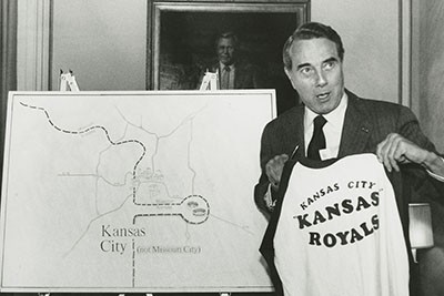 Photo of Dole with doctored map of Royals Stadium