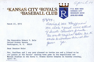 Image of letter from Kauffman to Dole