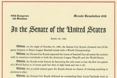 Scan of ceremonial Senate Resolution