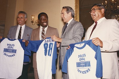 Photo: Dole with Rocky Colavito, Hank Aaron, and Early Wynn, 1987