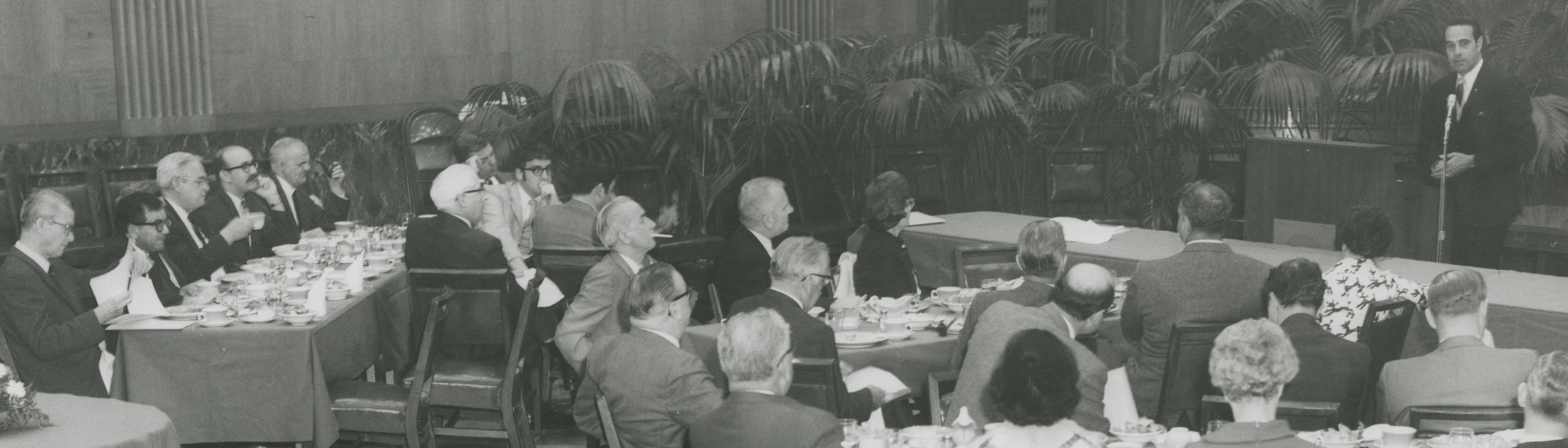Dole speaking at a luncheon for disability leaders, 1969